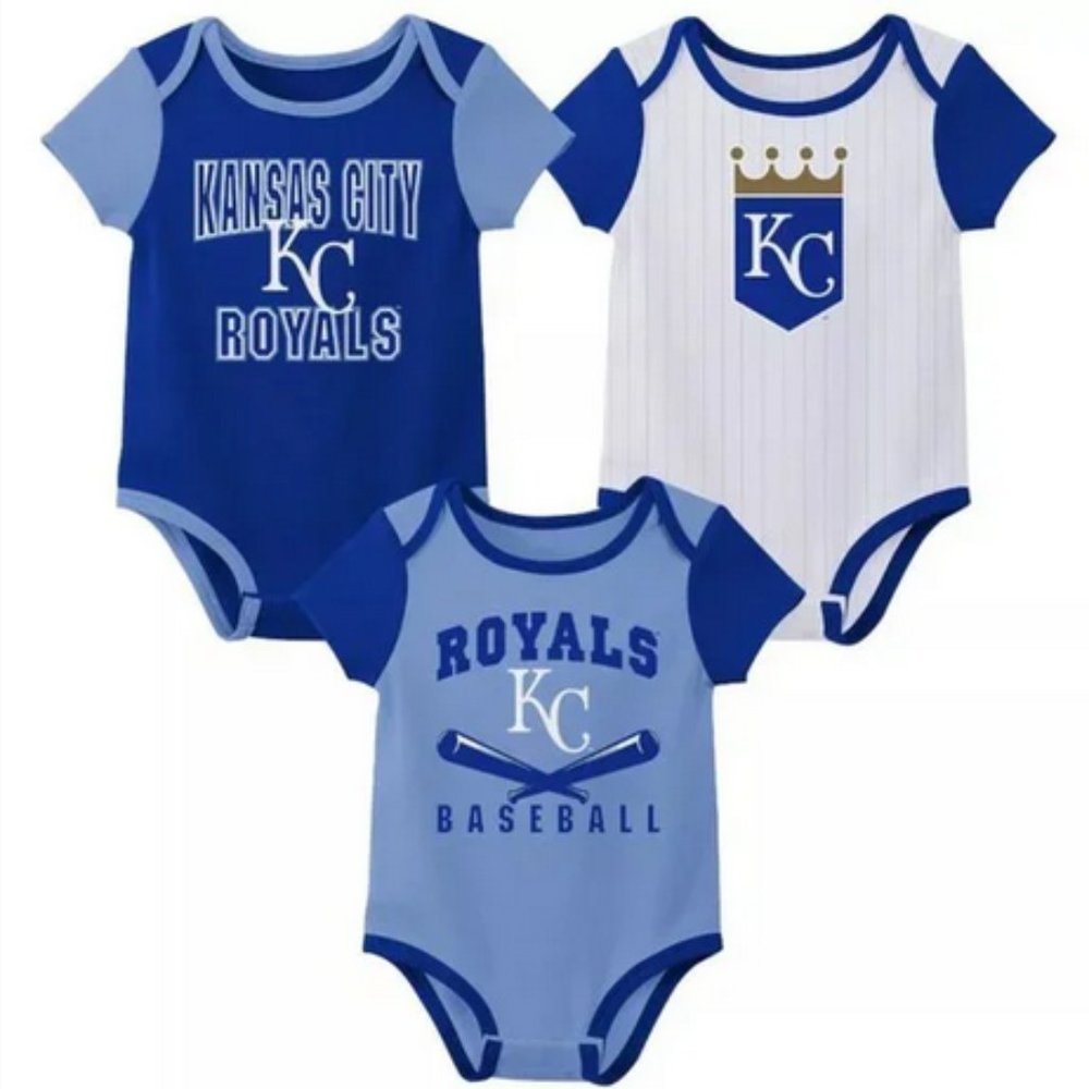 MLB Kansas City Royals Infant Boys' White Pinstripe 3pk Bodysuits 6-9 Months